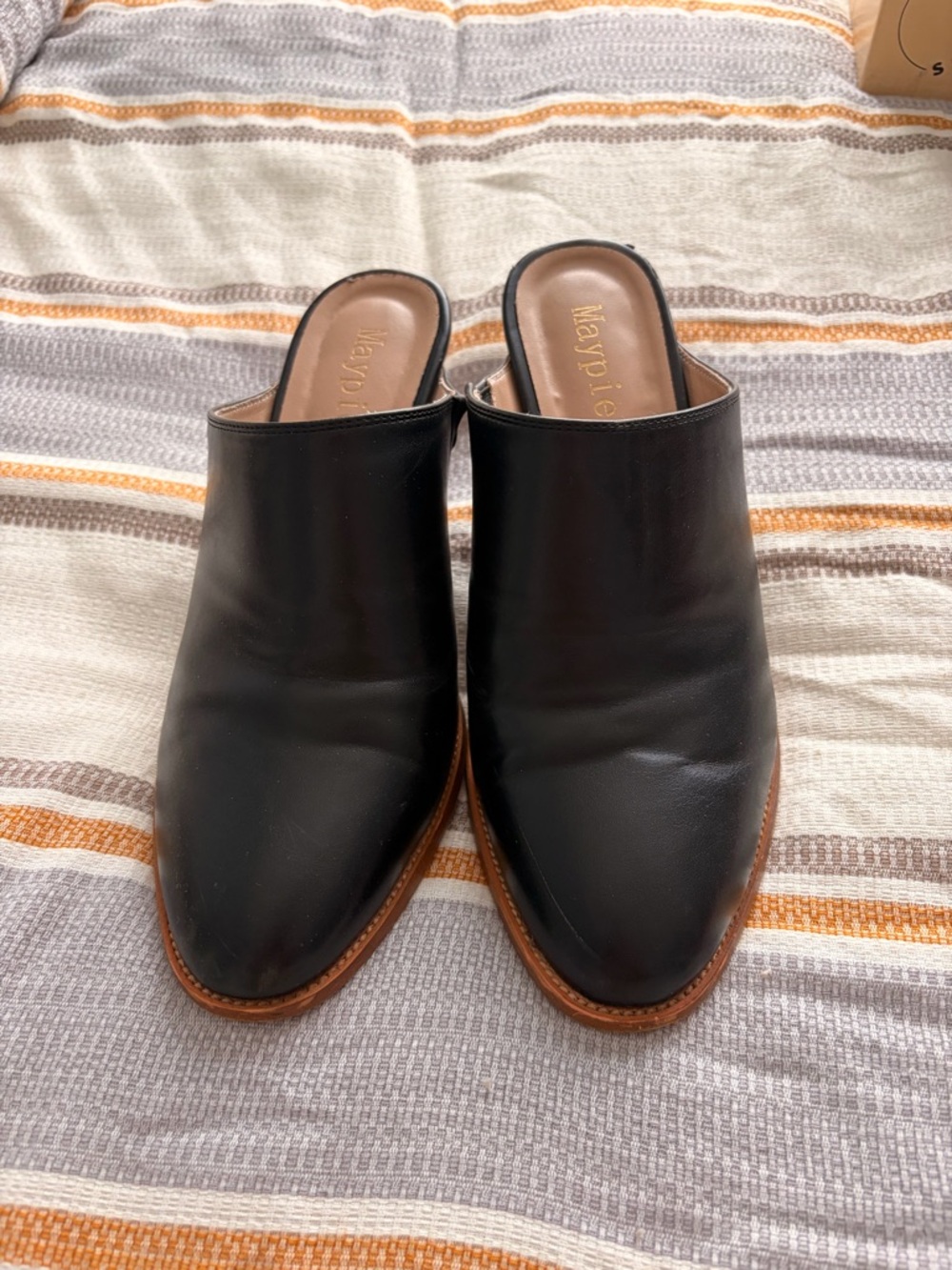 Black Leather Slip-On Mule for Women